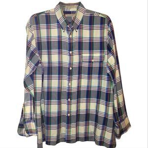 Van Heusen Sportswear Men's Purple Stripe Plaid Long Sleeve Button Down Shirt